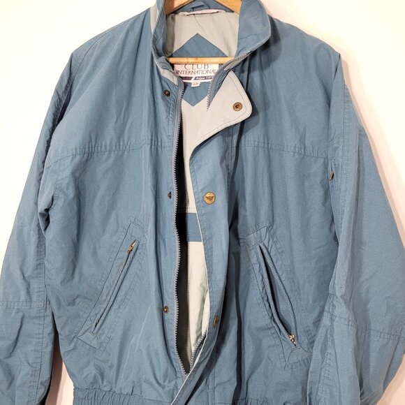Club International Y2K Teal Blue Windbreaker Jacket Snap Zip Front Retro Small - Picture 6 of 12